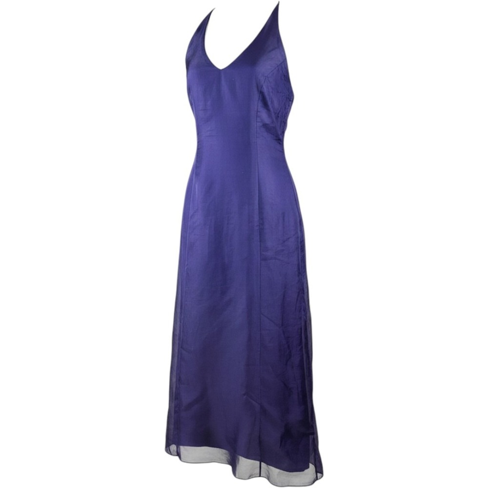Ann Taylor Purple 100% Silk Maxi Dress V-Neck Rhinestone Back Size 8 Formal Gown